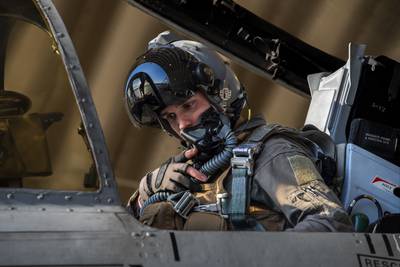 First Lt. James Summer, 25th Fighter Squadron pilot, performs pre-flight checks on an A-10C Thunderbolt II at Osan Air Base, South Korea, Dec. 7, 2022. (Staff Sgt. Dwane R. Young/Air Force)
