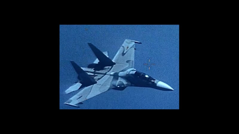 An image of a Venezuela SU-30 Flanker that “aggressively shadowed” a U.S. EP-3 Aries II at an unsafe distance July 19, 2019, jeopardizing the crew & aircraft.
