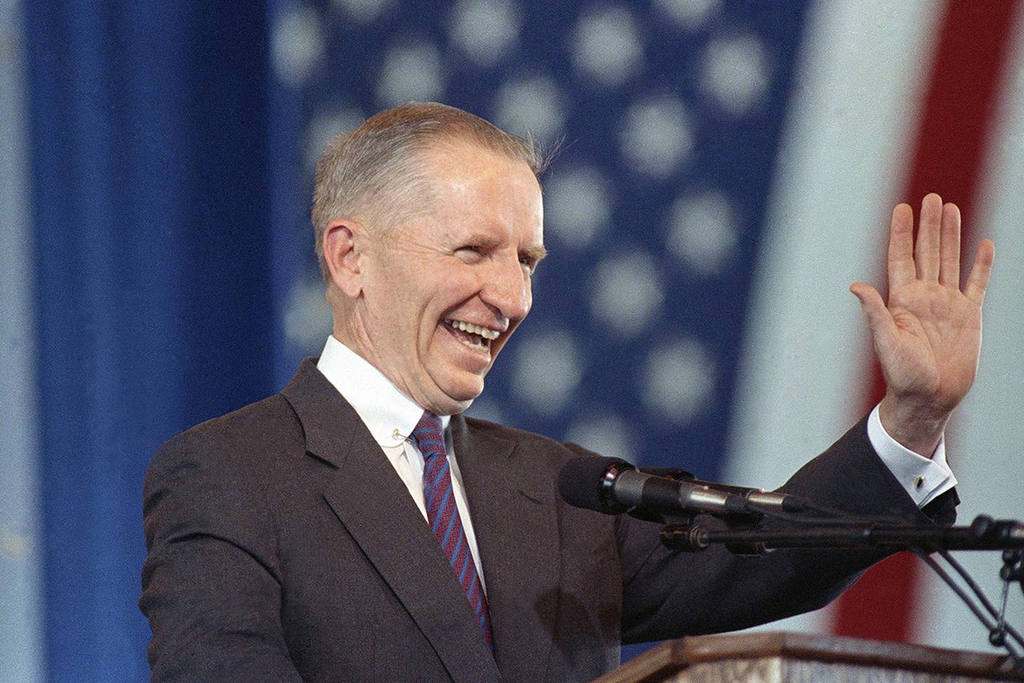 In this undated 1992 photo, businessman and U.S. presidential candidate H. Ross Perot, of Texas, waves.