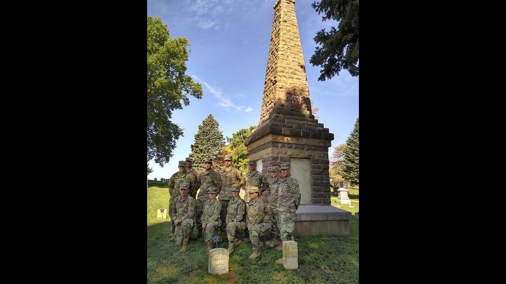 Members of Bravo Battery spent Aug. 9, 2020, cleaning Civil War-era soldiers' headstones in the vicinity of the Phil Kearney, Post No. 7, G.A.R. Memorial in the Yankton, S.D., city cemetery.