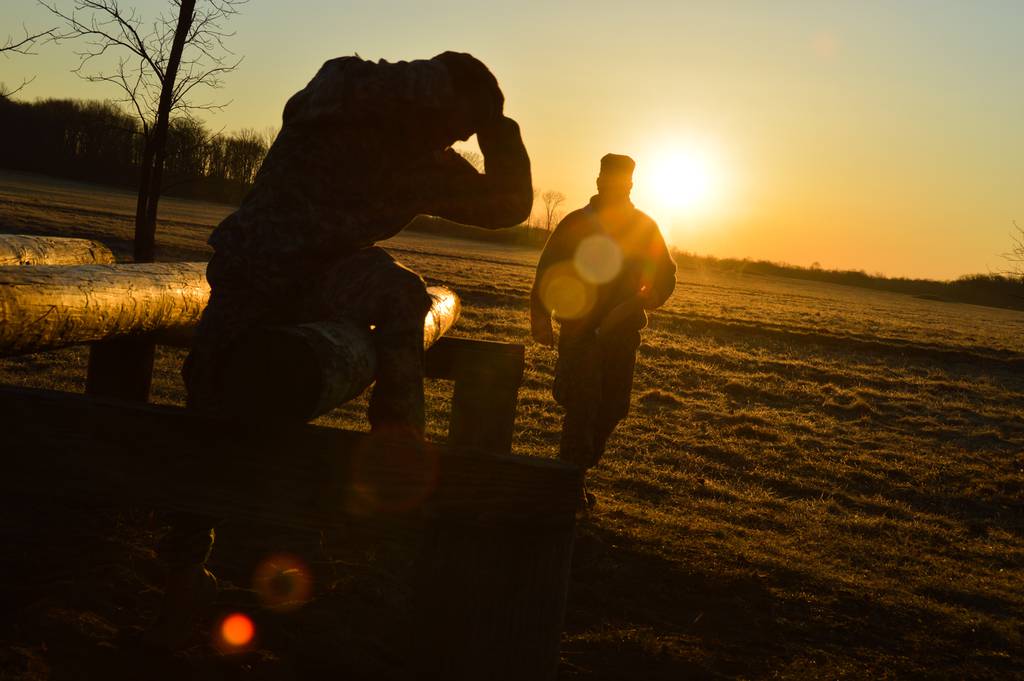 Indiana National Guard members navigate an obstacle course at Camp Atterbury in Edinburgh, Ind., March 2014.