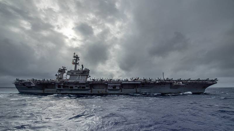 The aircraft carrier USS Theodore Roosevelt (CVN 71) transits the Pacific Ocean, Jan. 12, 2021.