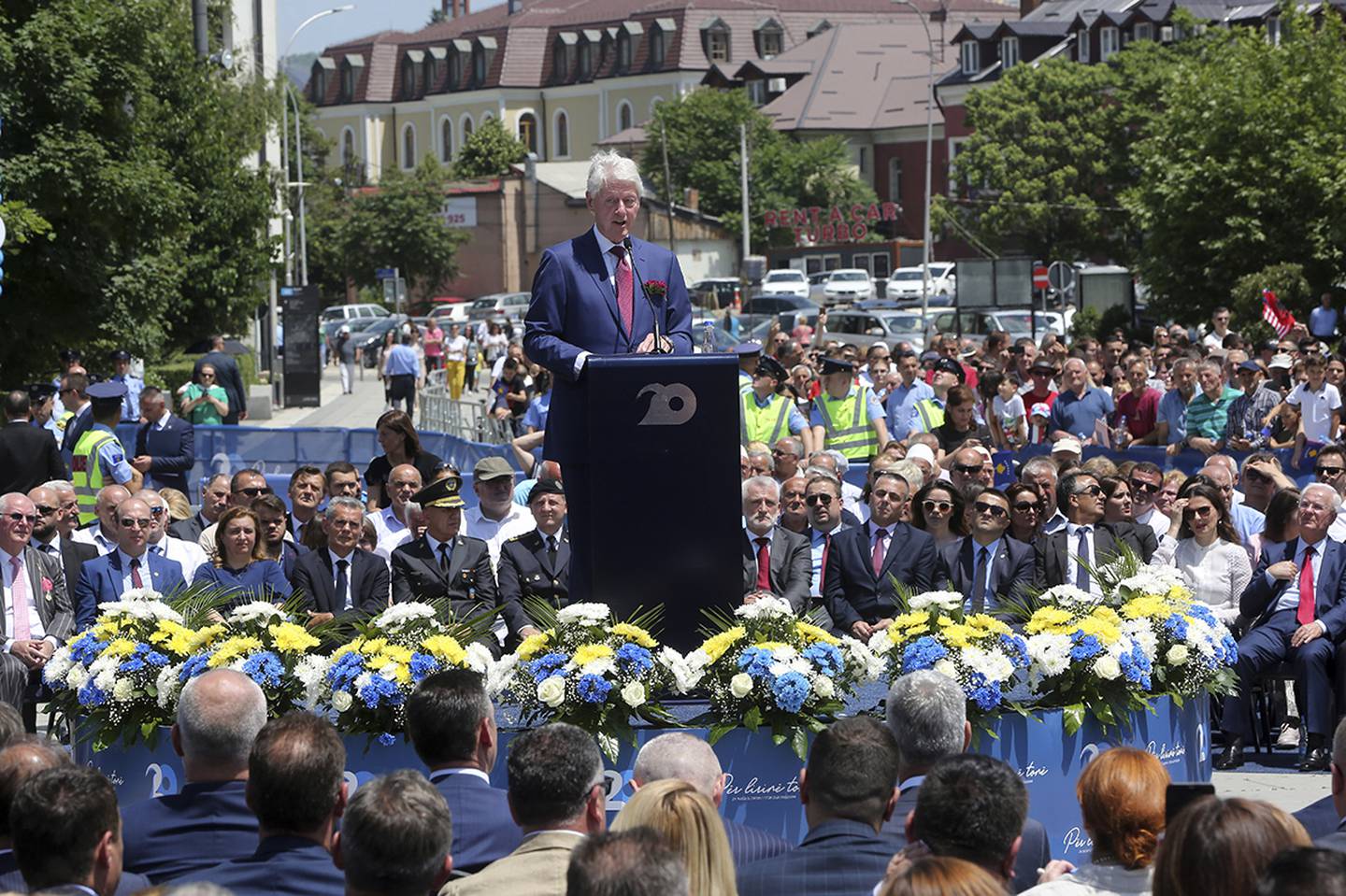 Former U.S. President Bill Clinton speaks during anniversary celebrations in the capital Pristina, Kosovo
