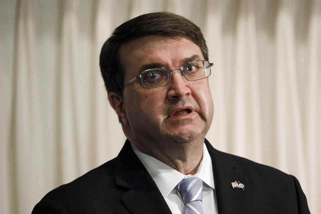 In this July 7, 2020, file photo, Secretary of Veterans Affairs Richard Wilkie speaks at the National Press Club in Washington.