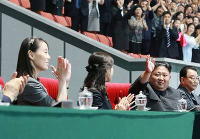 North Korean leader Kim Jong Un, wife Ri Sol Ju, sister Kim Yo Jong