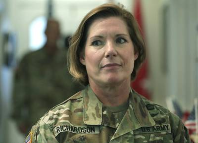 Lt. Gen. Laura Richardson, the new commander of U.S. Army North, is seen during the change of command at Fort Sam Houston, Texas, on July 8, 2019.