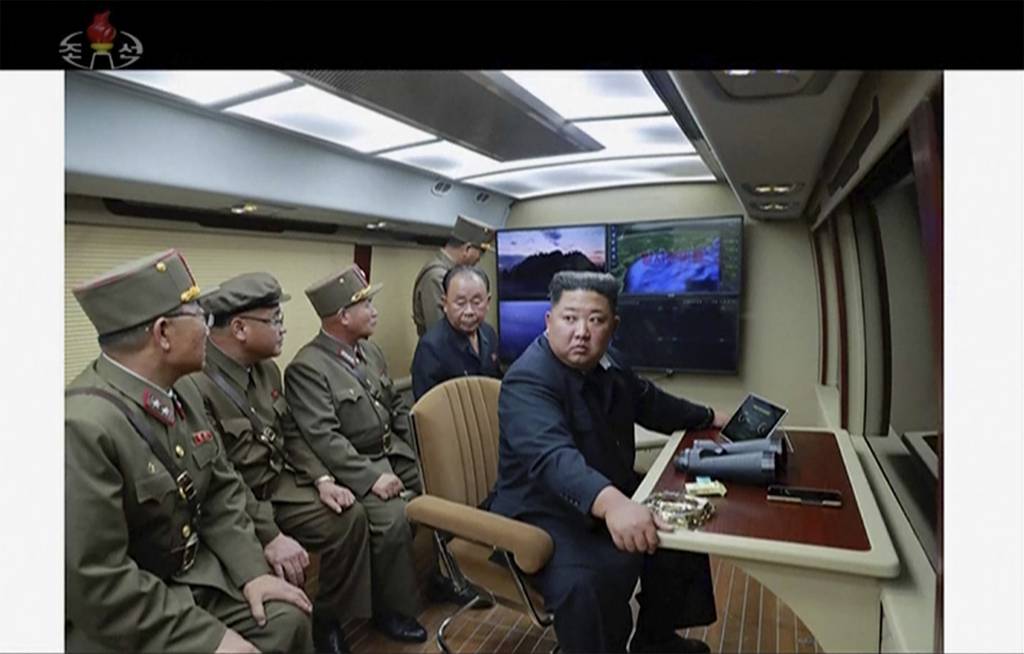 In this image made from video of a still image broadcasted by North Korea's KRT on Thursday, Aug. 1, 2019, North Korean leader Kim Jong Un supervises a rocket launch test .