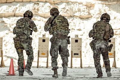 U.S. Army soldiers perform firing drills at a range on Al Asad Air Base, Iraq, Aug. 5, 2020.