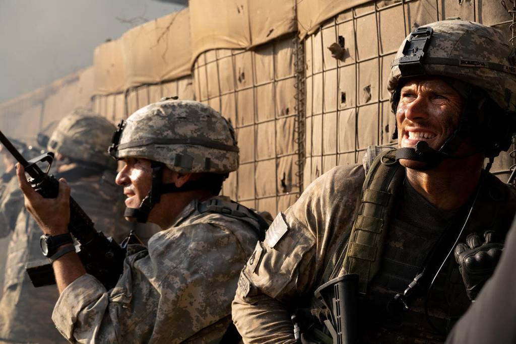This image released by Screen Media shows Scott Eastwood, right, in a scene from "The Outpost."