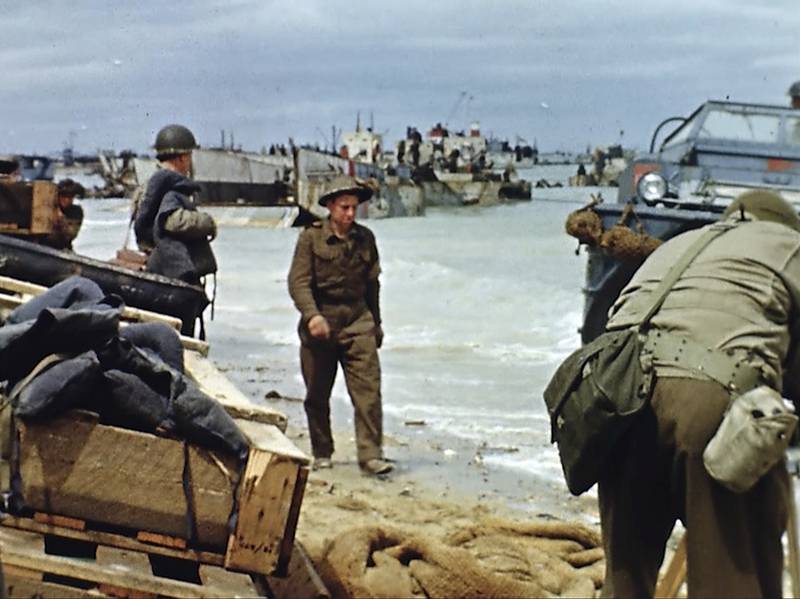 Landing craft on the beach during D-Day