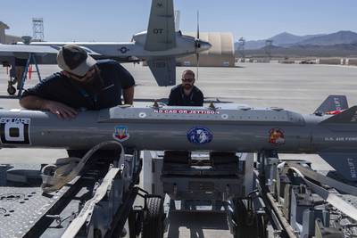 The 556th Test and Evaluation Squadron completed the first round of MQ-9A Reaper ground and flight testing with the Angry Kitten ALQ-167 Electronic Countermeasures Pod at Creech Air Force Base, Nevada, in April 2023.