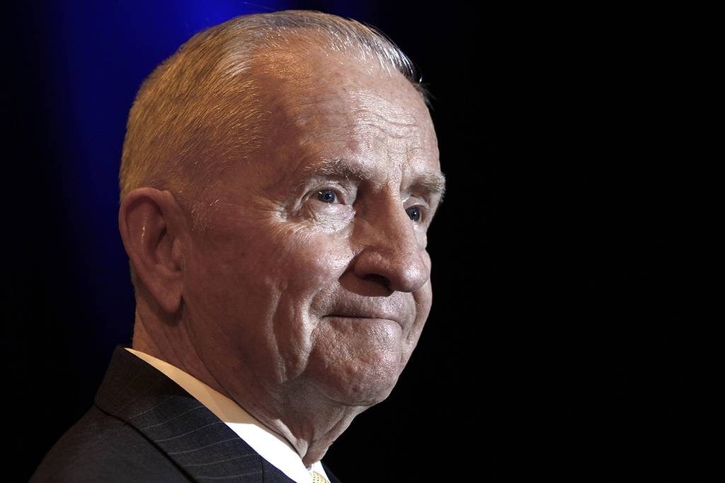 In this April 20, 2019, file photo, Ross Perot listens to a reporter's question in Kansas City, Mo.