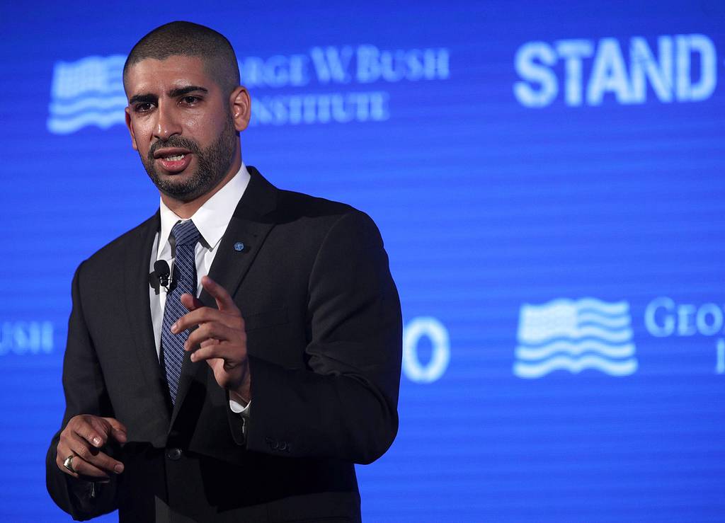 Medal of Honor recipient Florent Groberg speaks during a conference at the U.S. Chamber of Commerce June 23, 2017 in Washington.