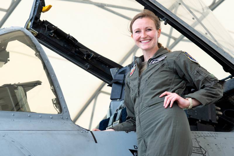 U.S. Air Force Capt. Taylor Bye, 75th Fighter Squadron pilot and chief of standardization and evaluation, poses on the flight line at Moody Air Force Base, Georgia, May 5, 2021. Bye successfully landed an A-10C Thunderbolt II with minimal damage during an in-flight emergency last year, earning her the Air Combat Command Airmanship Award. (Air Force/Airman 1st Class Briana Beavers)