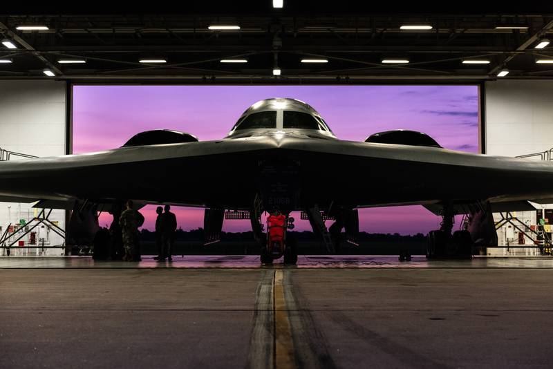 A B-2 Spirit aircraft is prepped for launch July 17, 2019, at Whiteman Air Force Base, Mo.
