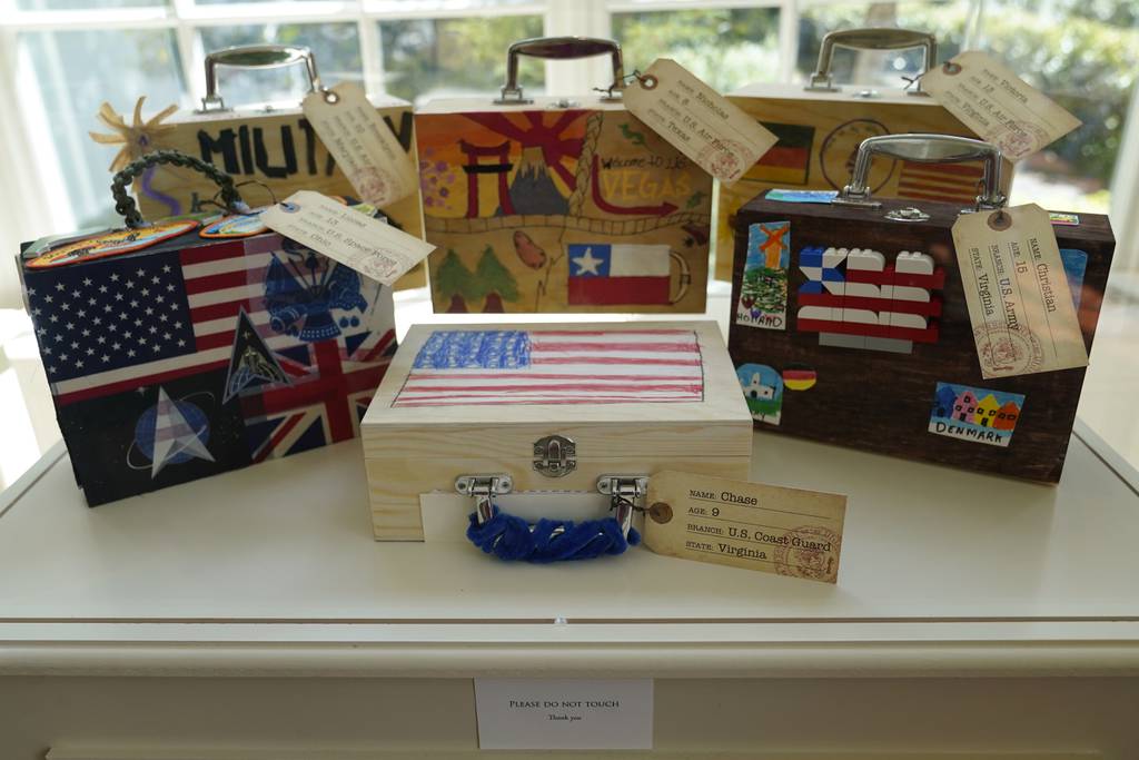 Artwork by military-connected children is on display along the public tour route in the White House in Washington, Friday, April 21, 2023.