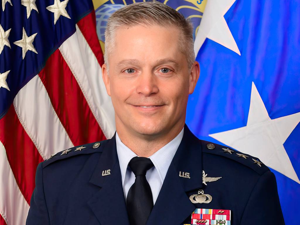 In this image provided by the U.S, Air Force, Lt. Gen. Timothy Haugh poses for a photo on Aug. 12, 2022.