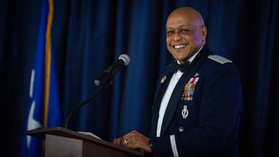 Lt. Gen. Anthony Cotton, Air Force Global Strike Command deputy commander, poses for a photo during AFGSC’s 2020 Outstanding Airmen of the Year ceremony at Barksdale Air Force Base, Louisiana, April 22, 2021. (Senior Airman Max Miller/Air Force)