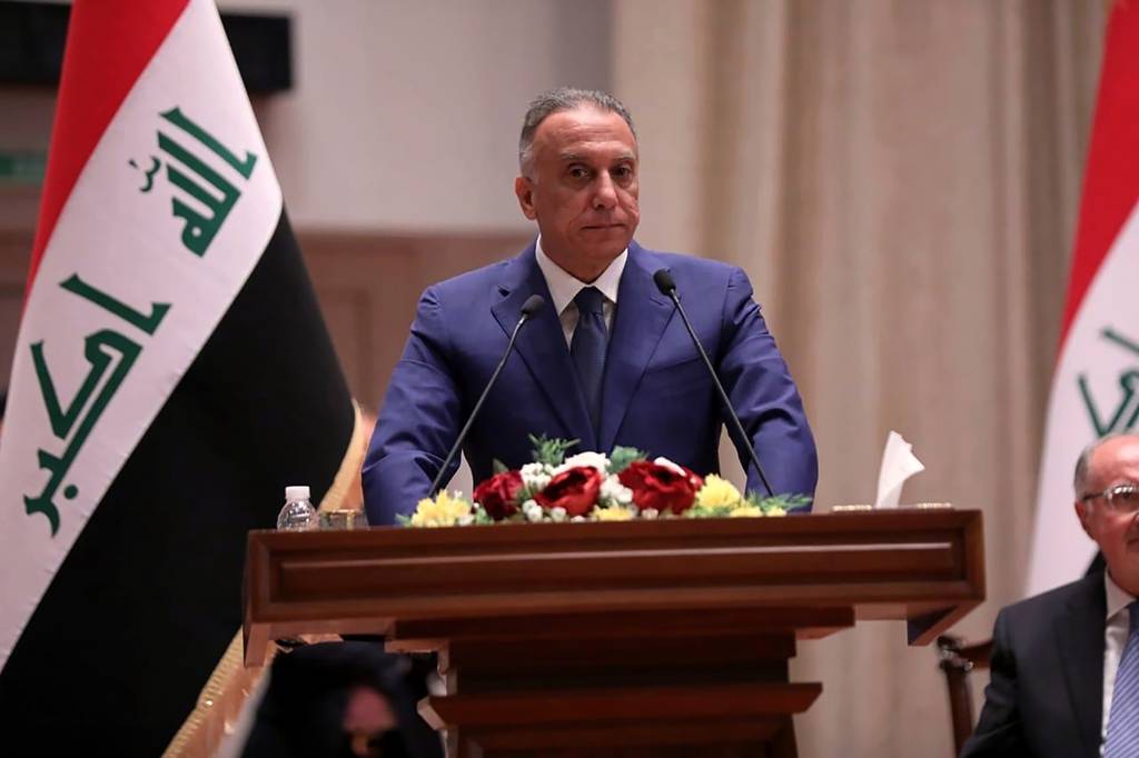 Mustafa al-Kahdimi, Iraqi Prime Minister-designate speaks to members of the Iraqi parliament in Baghdad, Iraq, Thursday, May 7, 2020.