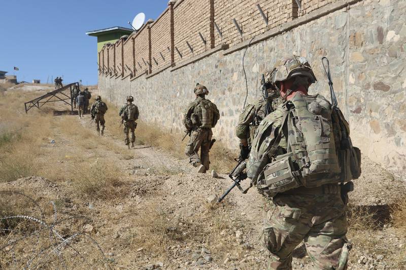 Soldiers conduct security following an advise-and-assistance mission Sept. 17, 2019, in southeastern Afghanistan.