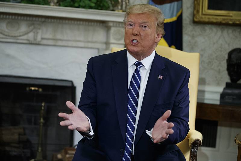 President Donald Trump speaks during a meeting with Canadian Prime Minister Justin Trudeau in the Oval Office of the White House, Thursday, June 20, 2019, in Washington.