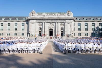 The Naval Academy welcomes the midshipman candidates, or plebes, of the Class of 2026 during Induction Day 2022 on June 30, 2022, in Annapolis, Md.
