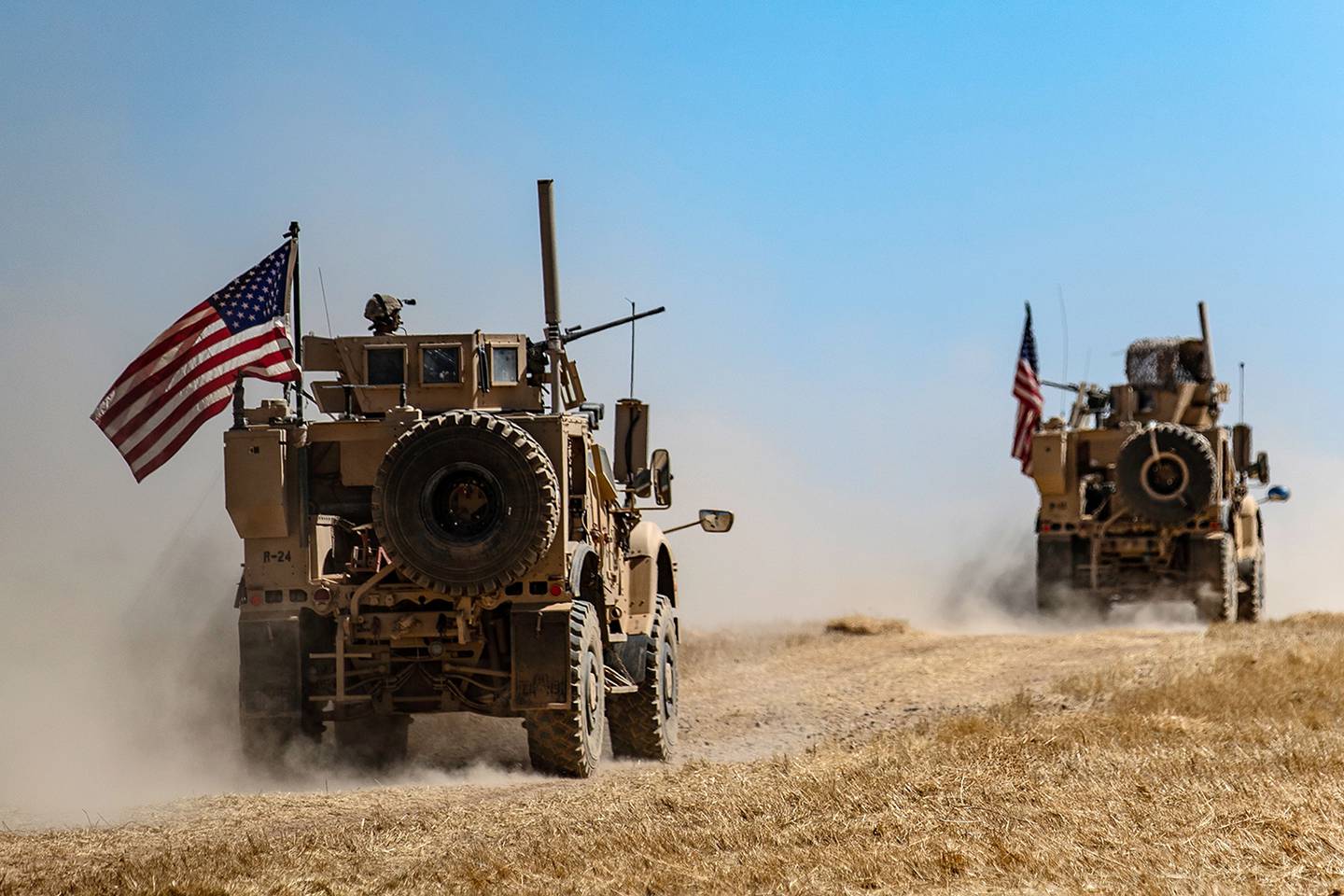 A U.S. military convoy takes part in joint patrol with Turkish troops