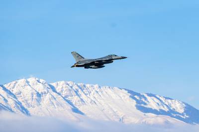 In this photo provided by the U.S. Embassy in Bosnia and Herzegovina, a U.S. Air Force F-16 Fighting Falcon flies as part of joint air-to-ground training involving American and Bosnian forces, on Monday, Jan. 8, 2024.