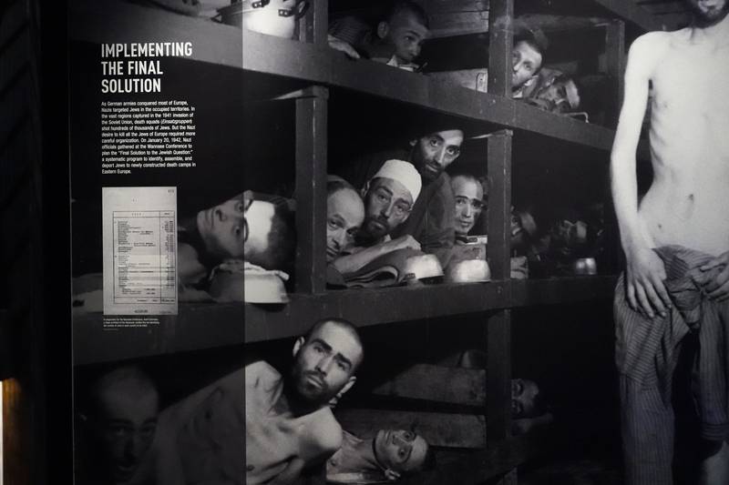Images from the Buchenwald concentration camp are part of the new pavilion opening at the National World War II Museum in New Orleans, Tuesday, Oct. 31, 2023.