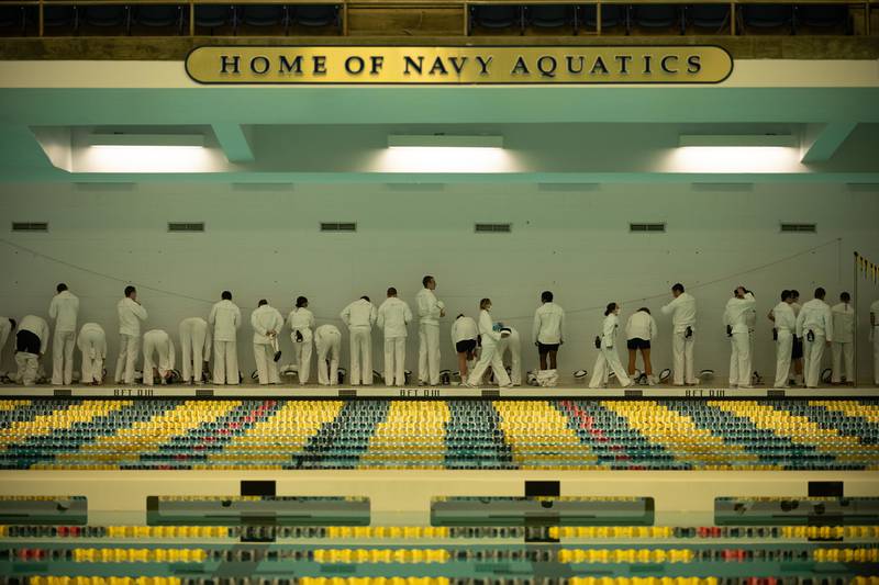 Midshipmen 4th Class, or plebes, from the United States Naval Academy Class of 2024 complete swim training on Aug. 5, 2020, during Plebe Summer, a demanding indoctrination period intended to transition the candidates from civilian to military life