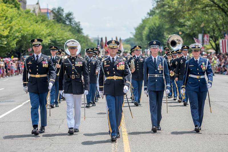 Soldiers assigned to the 3d U.S. Infantry Regiment (The Old Guard), participate in the National Independence Day Parade in Washington on July 4, 2019.