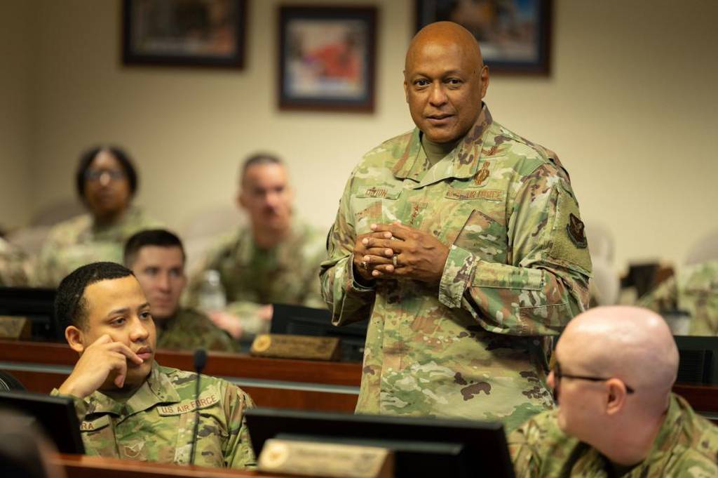 Gen. Anthony Cotton, Air Force Global Strike Command commander, speaks during the Striker Stripe event May 9, 2022, at Barksdale Air Force Base, Louisiana. (Airman 1st Class Chase Sullivan/Air Force)