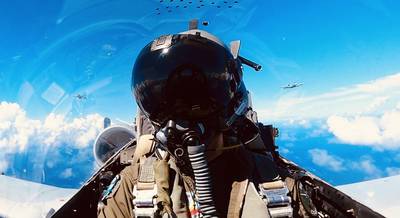 U.S. Air Force Capt. Coleen Berryhill, 74th Fighter Squadron A-10C Thunderbolt II pilot, flies flanked by A-10 aircraft above the Philippine Sea, Nov. 9, 2022. (Capt. Coleen Berryhill/Air Force)