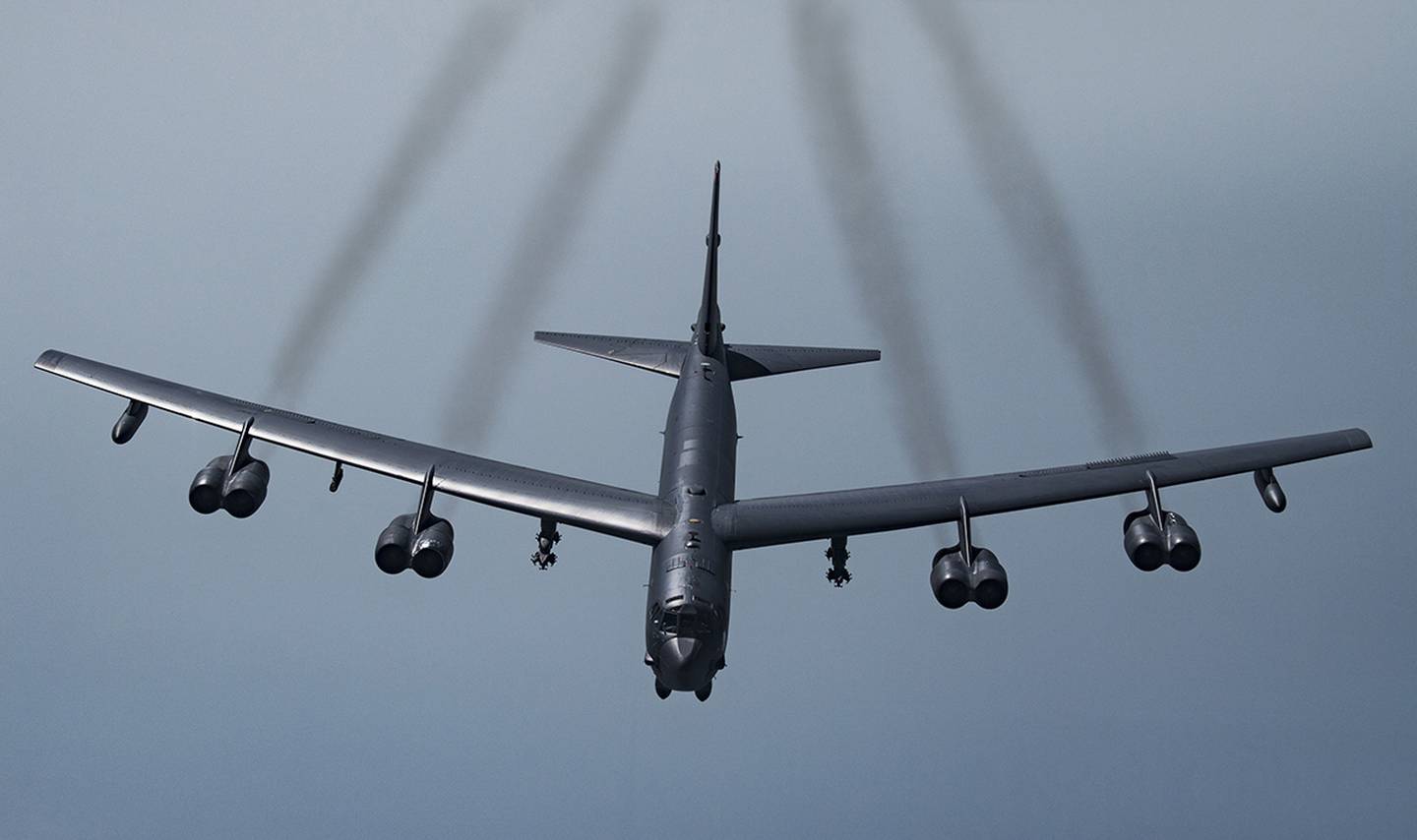 A B-52H Stratofortress flies over Southwest Asia.