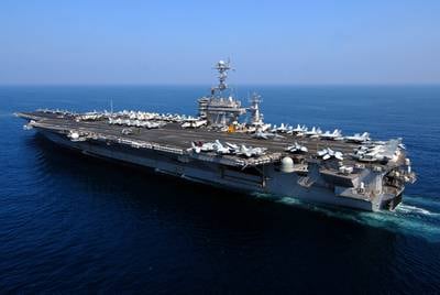 The aircraft carrier John C. Stennis conducts operations in the North Arabian Sea, Feb. 23, 2007.