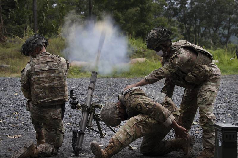Cadets learn to fire mortars, Friday, Aug. 7, 2020, at the U.S. Military Academy in West Point, N.Y.