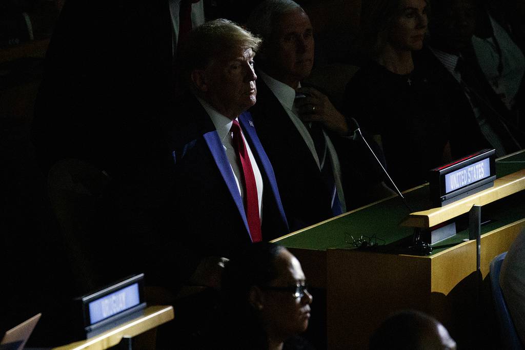 President Donald Trump listens during the United Nations Climate Action Summit