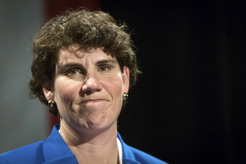 In this Nov. 6, 2018, file photo, Amy McGrath speaks to supporters in Richmond, Ky.