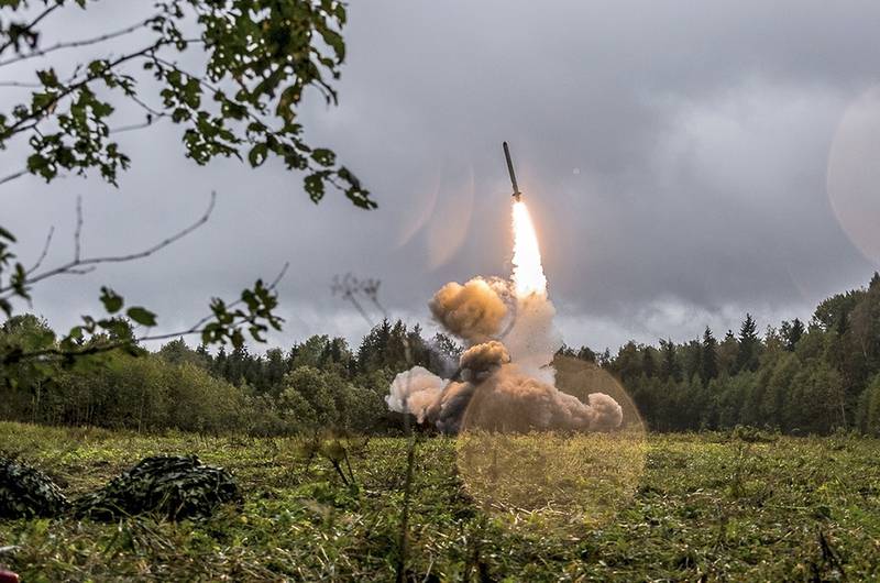 This undated file photo by Russian Defense Ministry official web site shows a Russian Iskander-K missile launched during a military exercise at a training ground at the Luzhsky Range, near St. Petersburg, Russia.