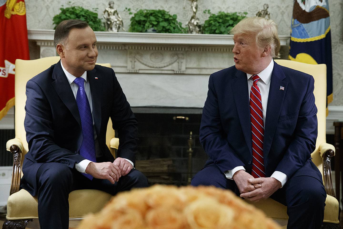 President Donald Trump meets with Polish President Andrzej Duda in the Oval Office of the White House, Wednesday, June 12, 2019, in Washington.