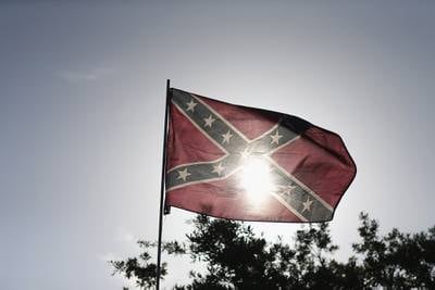 A Confederate flag is seen during a rally to show support for the American and Confederate flags on July 11, 2015, in Loxahatchee, Fla.