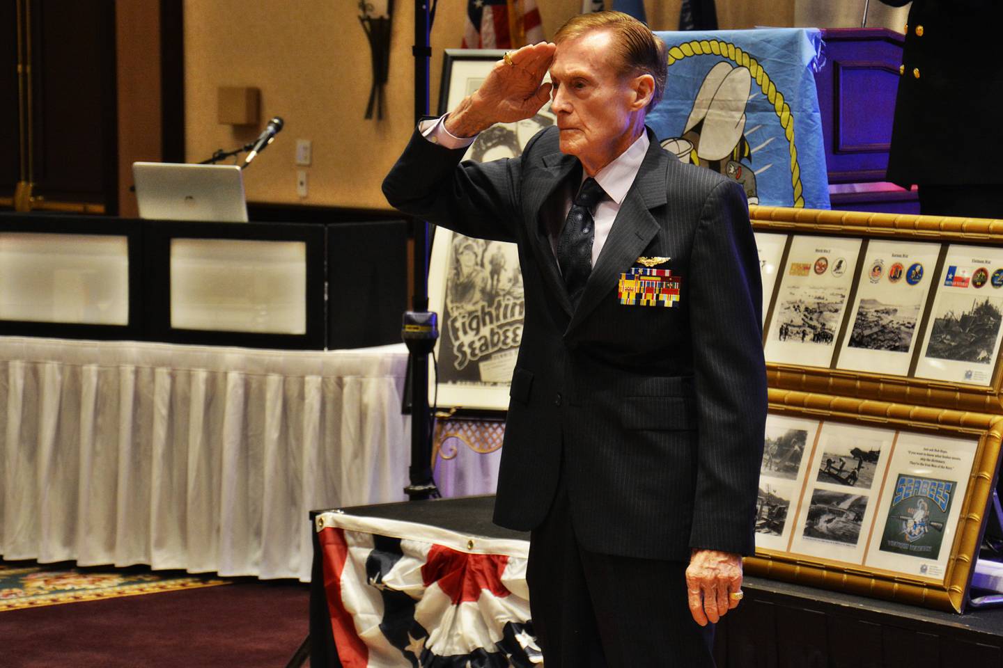 Jack Holder, a survivor of the attack on Pearl Harbor and the Battle of Midway was honored during a celebration of the Navy’s 239th birthday in Scottsdale, Ariz., on Oct. 11, 2014.