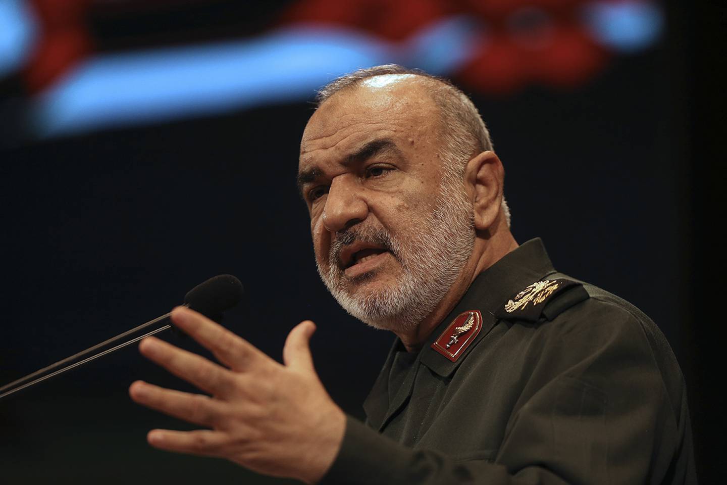 the then deputy commander of Iran's Revolutionary Guard Gen. Hossein Salami speaks in a conference in Tehran, Iran.