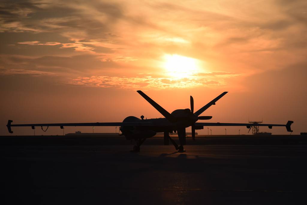 A U.S. Air Force MQ-9 Reaper sits on the runway at Al Dhafra Air Base, United Arab Emirates, Dec. 1, 2022.