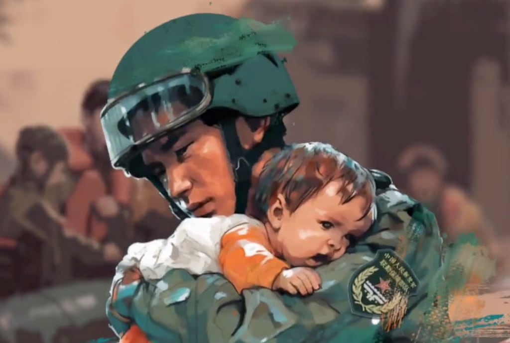 宣传片将中国军队描绘成圣洁的解放者