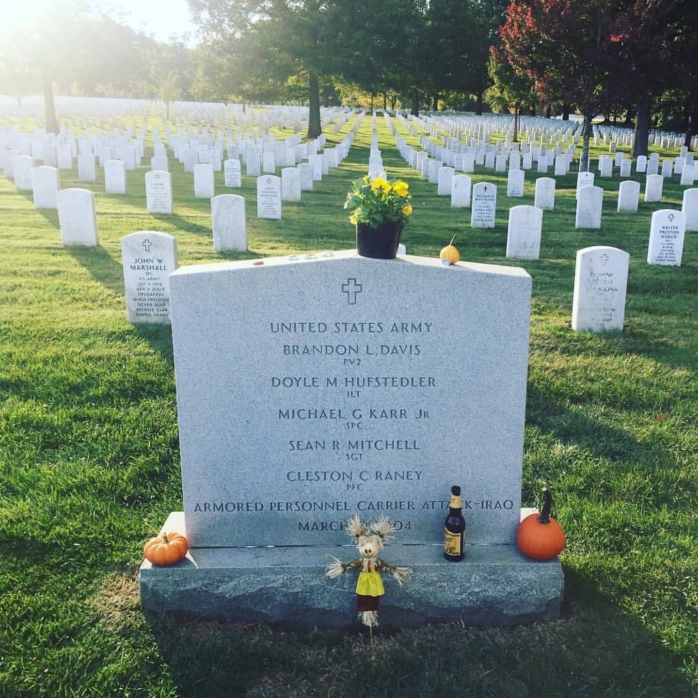 This undated photo shows the gravestone of 1st Lt. Doyle M. Hufstedler and the four soldiers who died with him in Iraq at Arlington National Cemetery.