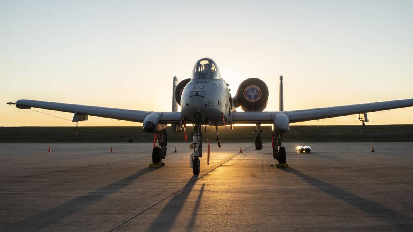 A U.S. Air Force A-10 Thunderbolt II sits on the flight line in Fort Worth, Texas, Oct. 21, 2021.  (Senior Airman Jacob T. Stephens/Air Force)