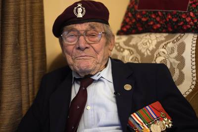 D-Day veteran Bill Gladden speaking at his home in Haverhill, England, Friday, Jan. 12, 2024.