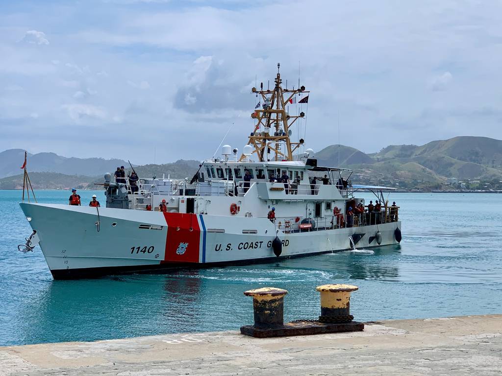 The Sentinel-class fast response cutter Oliver Henry is pictured here arriving in Port Moresby for a port visit on Aug. 23, 2022, following a patrol in parts of the Coral Sea, and the Solomon Islands and PNG Exclusive Economic Zones.. (Lt. Col. Karl Wethe/Coast Guard)