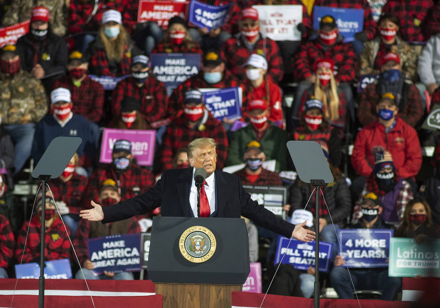 President Donald Trump speaks during a rally, Wednesday, Sept. 30, 2020, in Duluth, Minn.